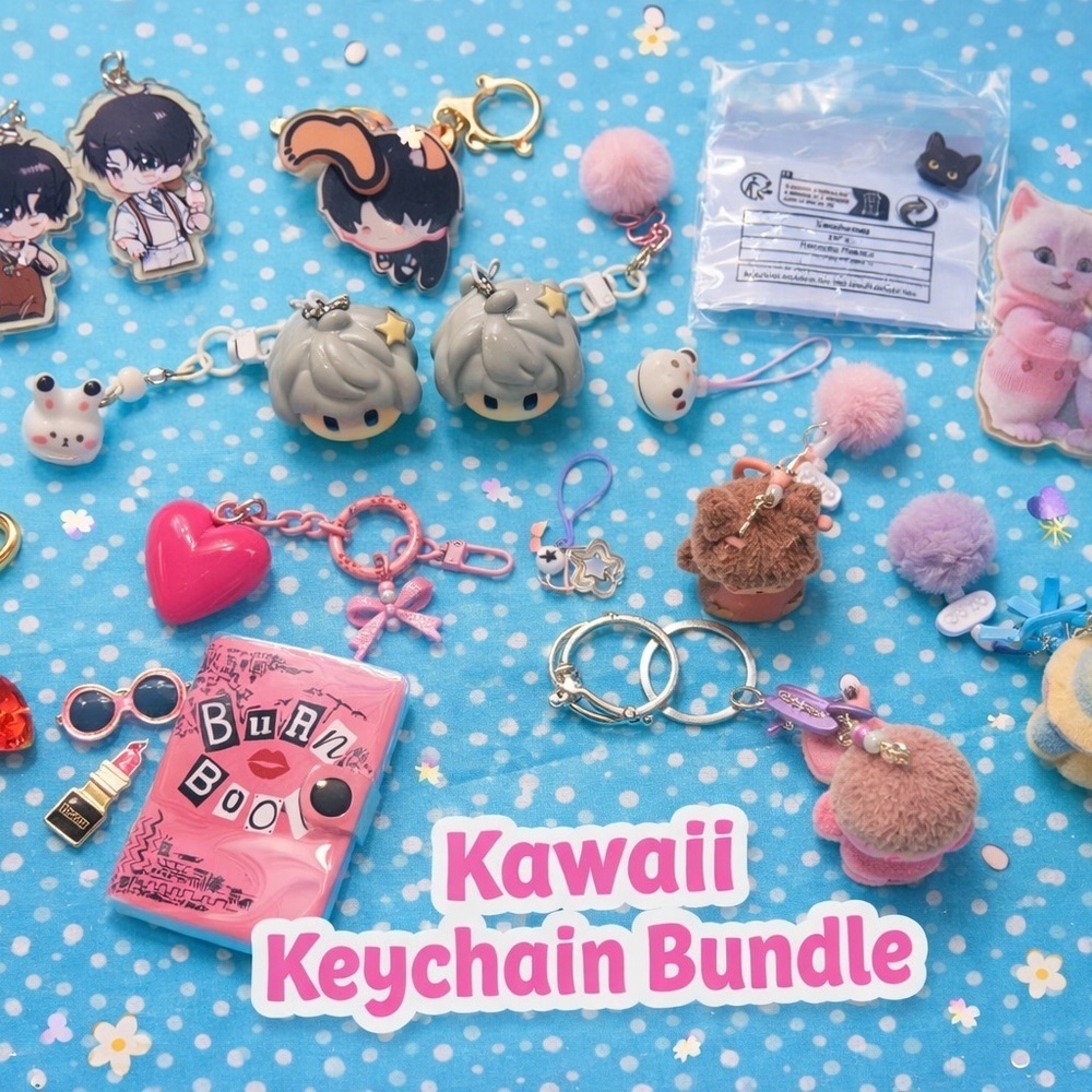 Kawaii Pink 16 Keychain Bundle - Kids Accessories Party Favors Easter Basket